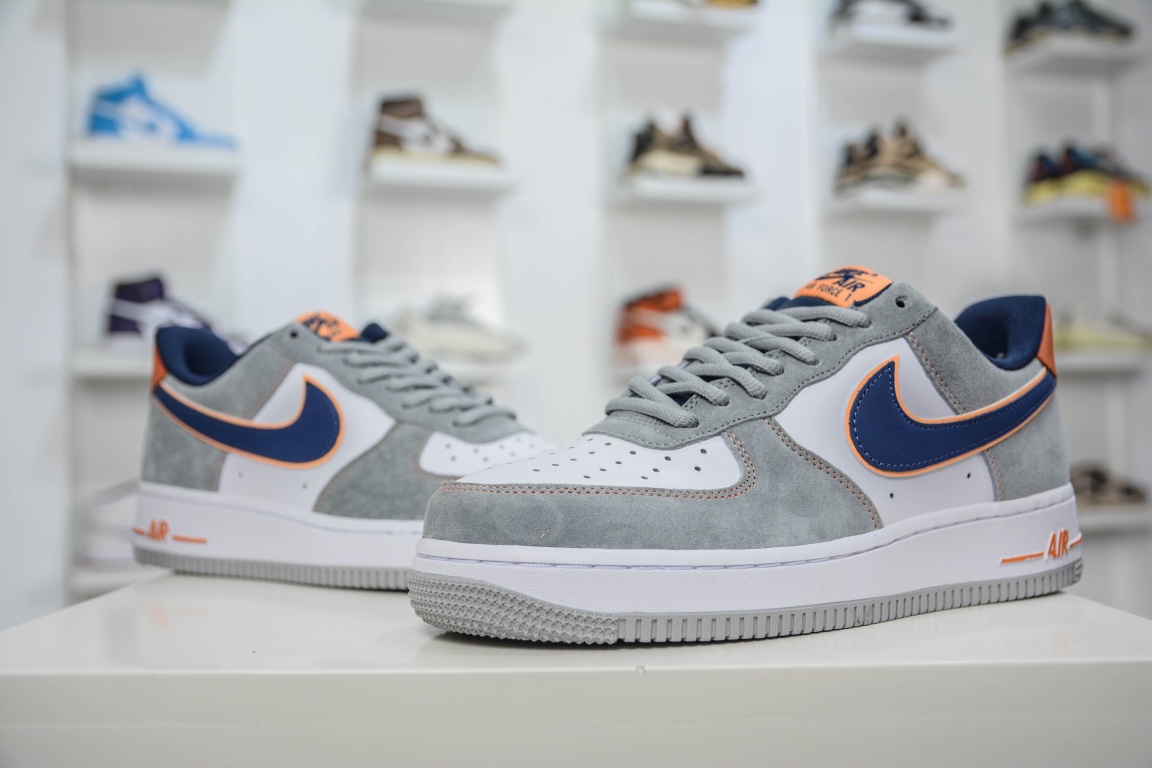 240 海外官方同步发售  Nike Air Force 1 '07 灰蓝橙麂皮CQ5059-103