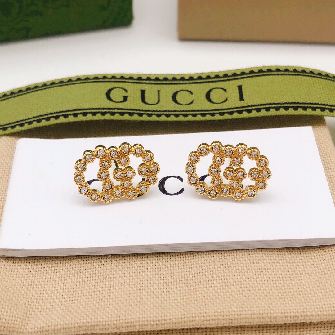 NO:105392,Number GED0152 Gucci GUCCI new double G diamond-inlaid retro earrings, jewelry boutique, gucci, gucci19860909编号GED0152 古驰GUCCI新款双G镶钻气质复古耳钉,饰品精品,gucci,gucci,Jewelry