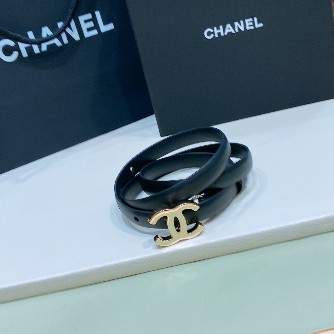 Chanel 秋冬 小牛皮 金色金属、小牛皮腰带 1.5cm精品码数欧75、80、85、90、95、100C