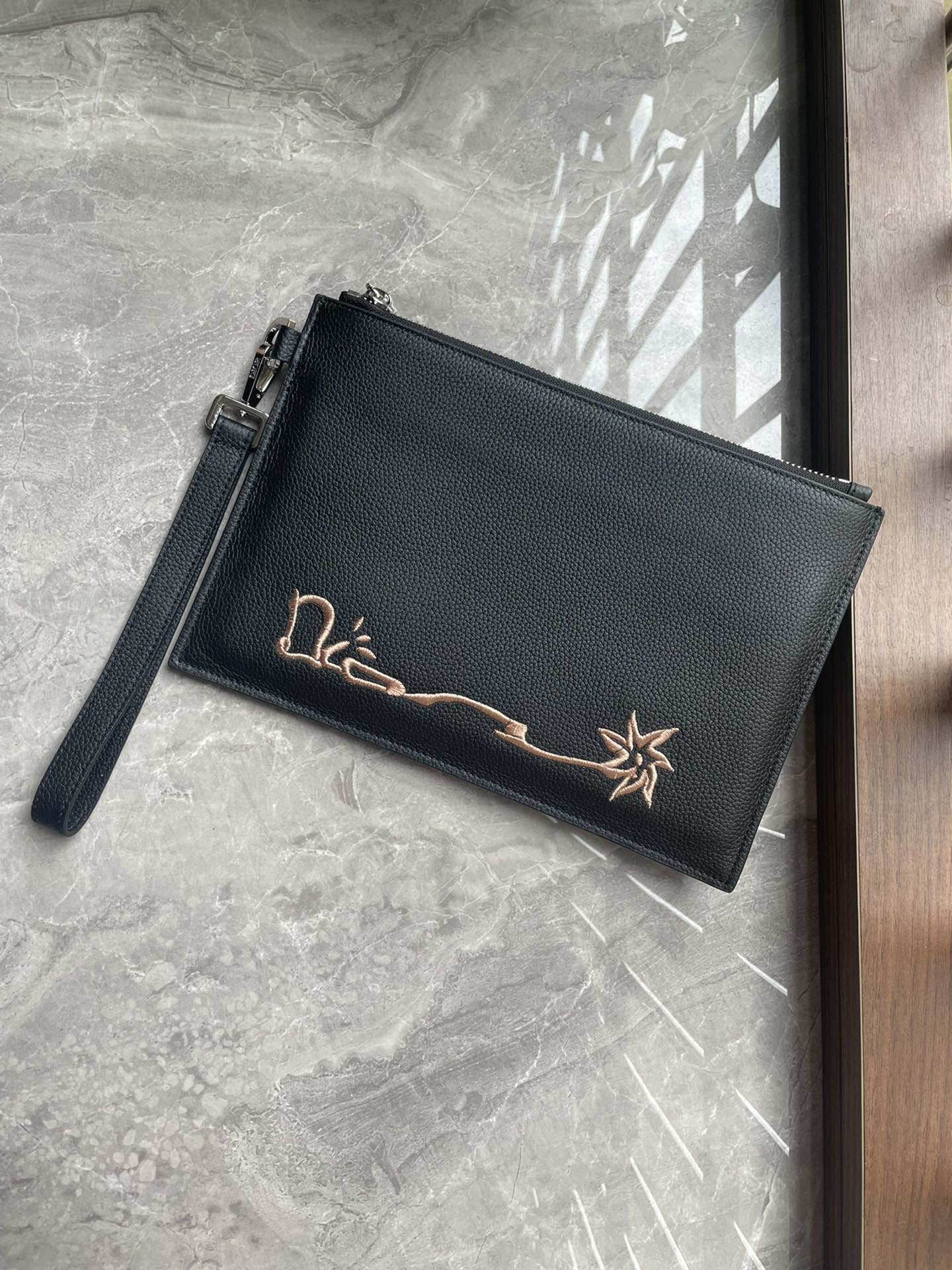 Dior Clutches & Pouch Bags Black Embroidery Cowhide