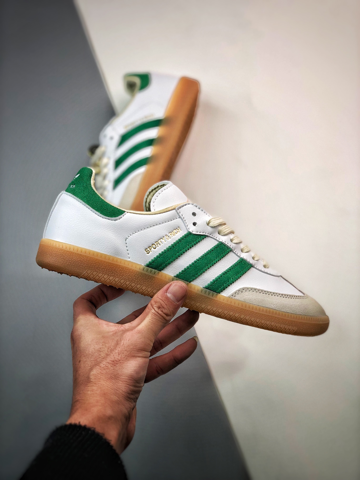 SPORTY & RICH x Adidas Originals Samba OG white green gray joint Samba training shoes HQ6075