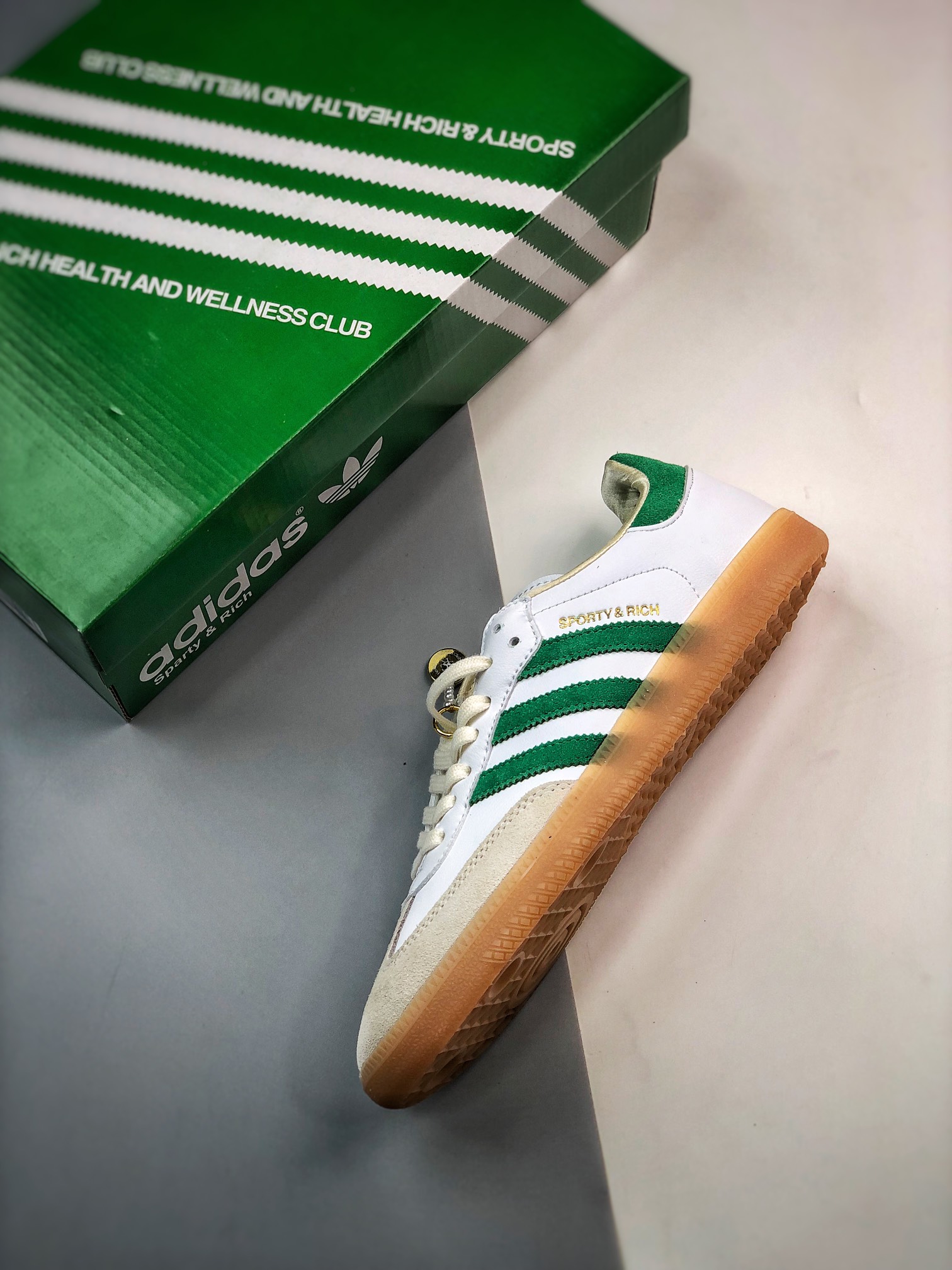 SPORTY & RICH x Adidas Originals Samba OG white green gray joint Samba training shoes HQ6075