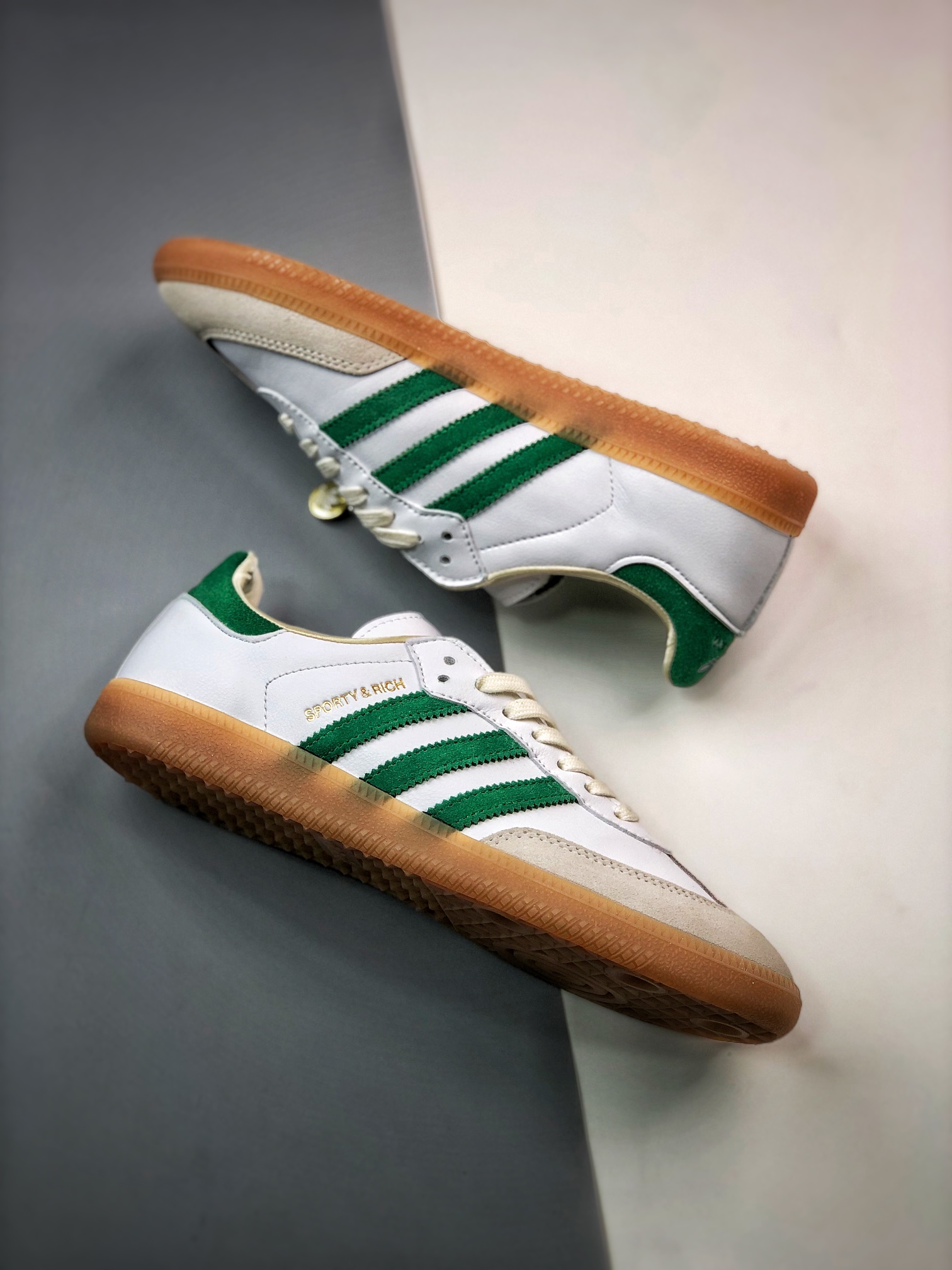 SPORTY & RICH x Adidas Originals Samba OG white green gray joint Samba training shoes HQ6075