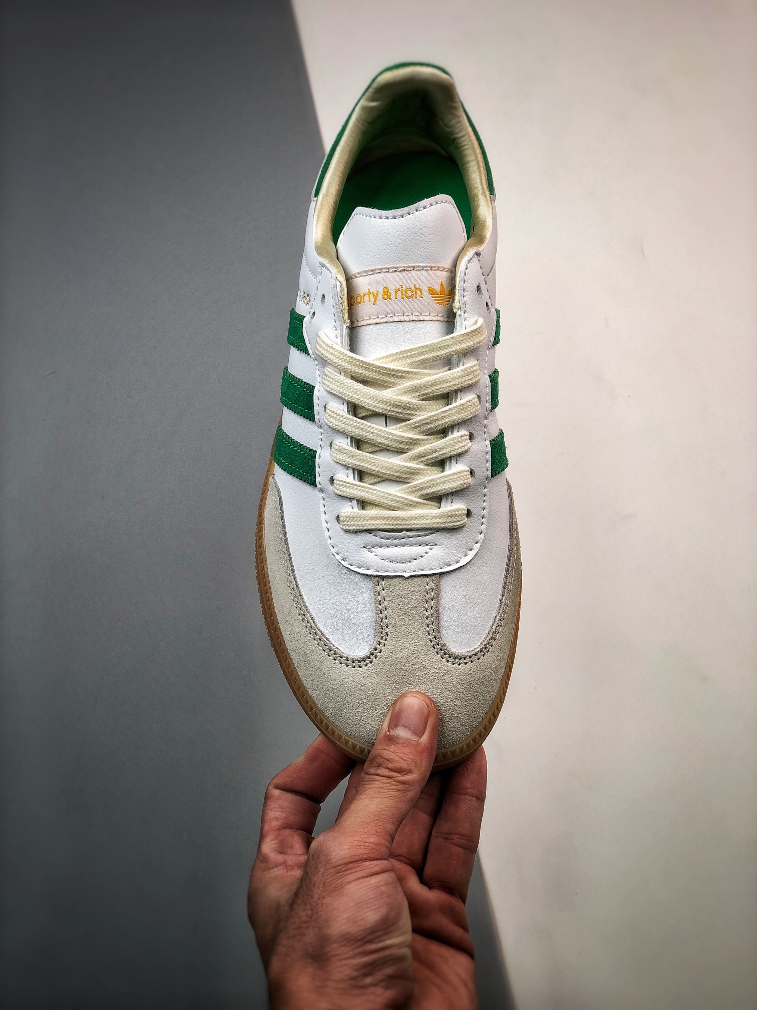 SPORTY & RICH x Adidas Originals Samba OG white green gray joint Samba training shoes HQ6075