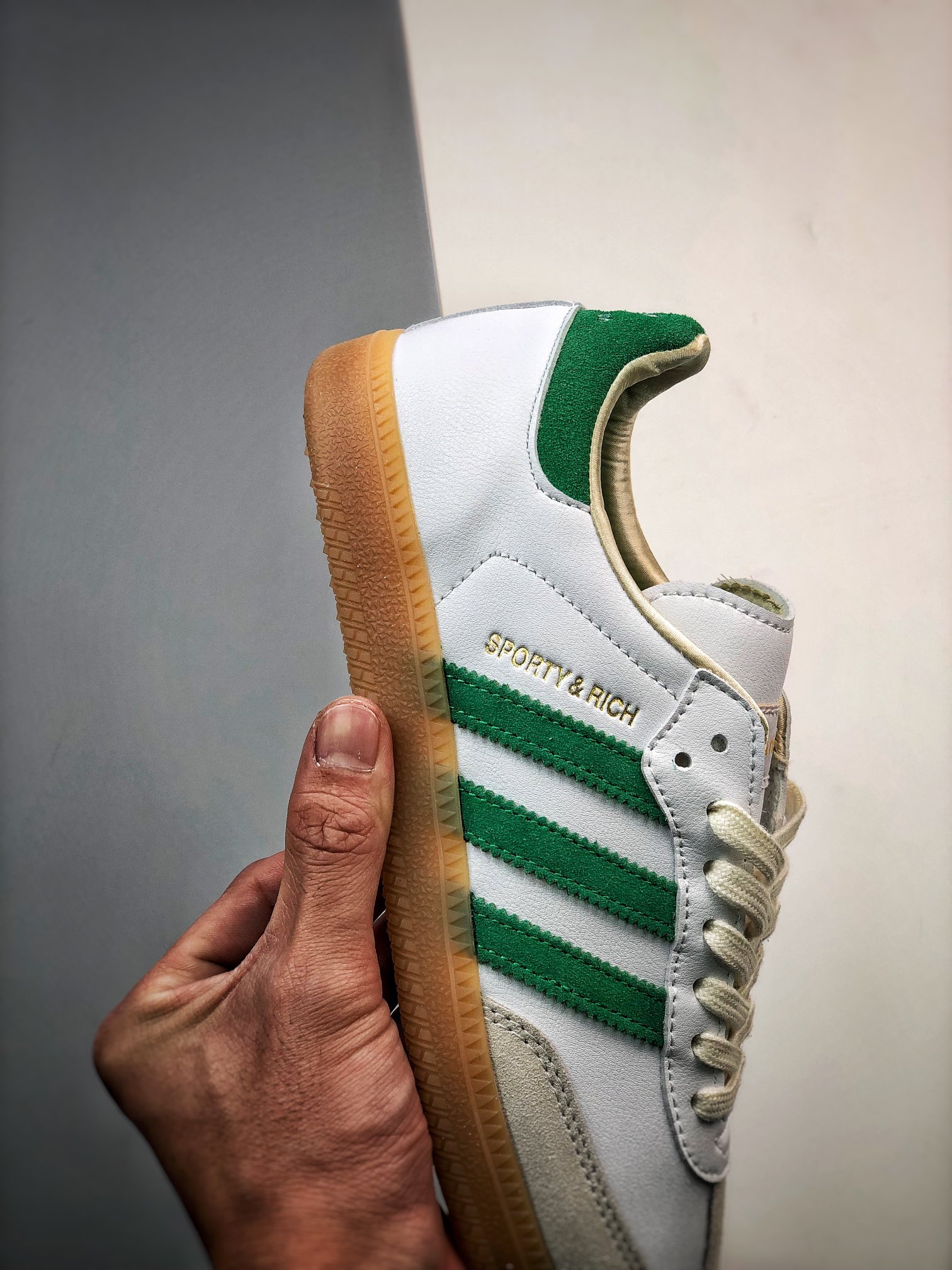 SPORTY & RICH x Adidas Originals Samba OG white green gray joint Samba training shoes HQ6075