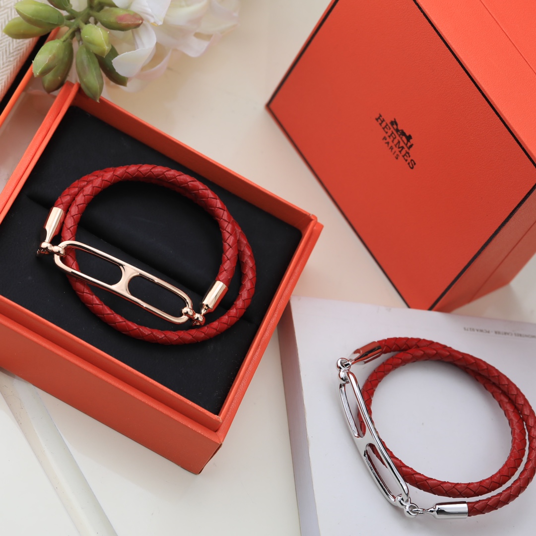 Hermes Joyas Pulsera Rosa Cuero de vaca Dermis