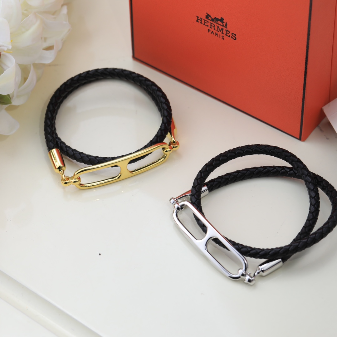 Hermes Joyas Pulsera Rosa Cuero de vaca Dermis