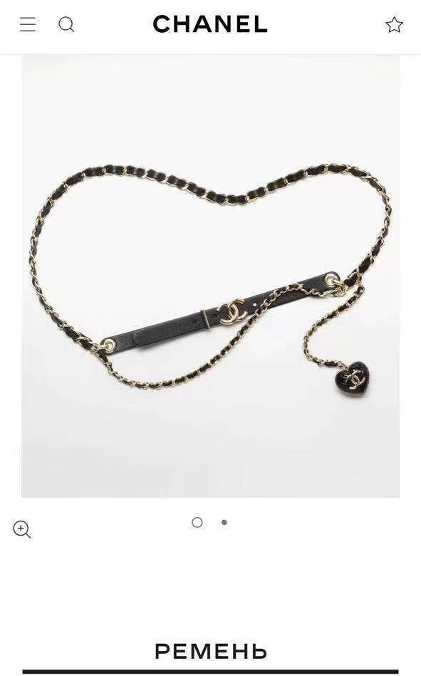 Chanel黑色皮穿链爱心挂坠双c腰
