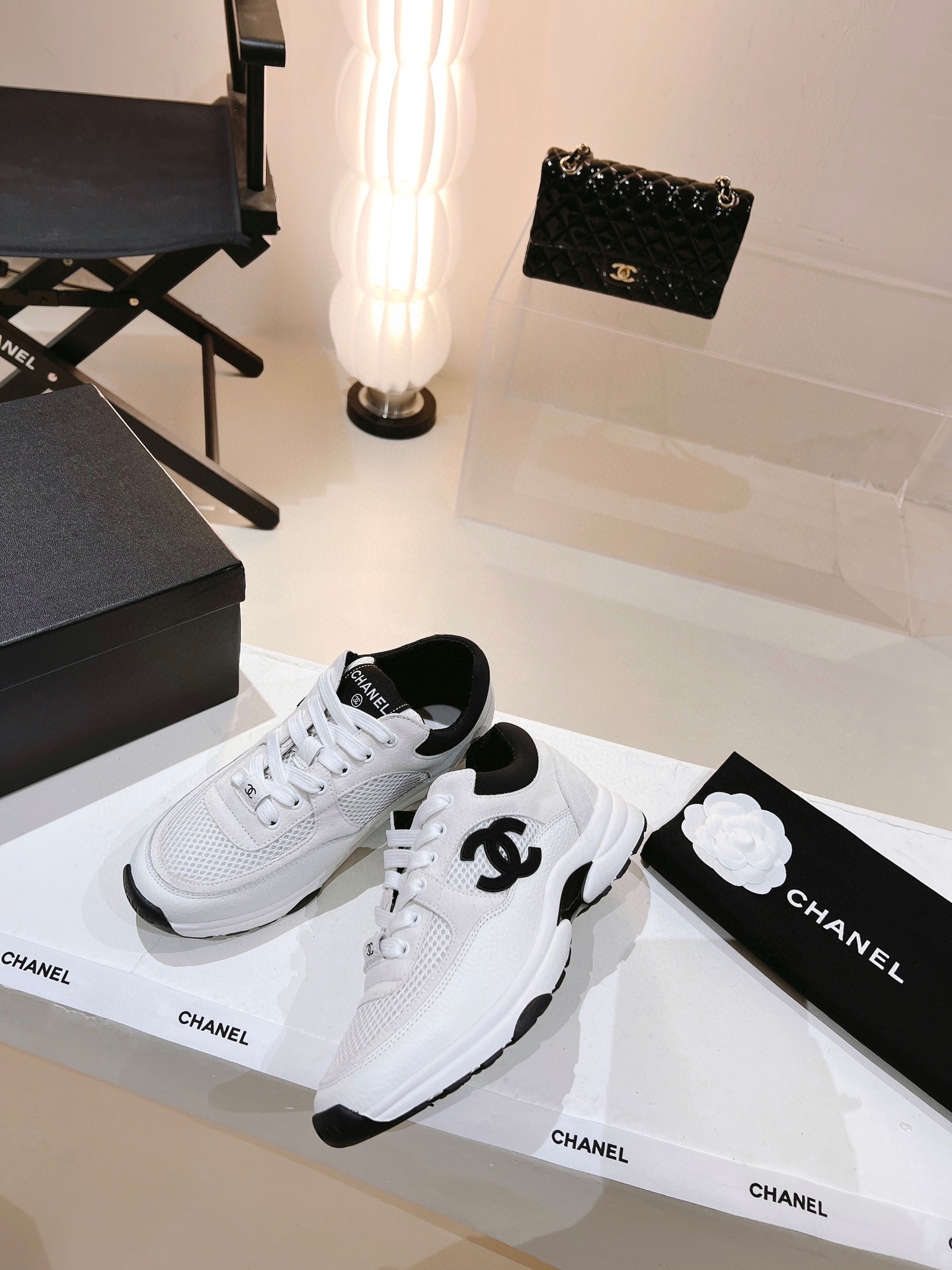 Chanel Schoenen Sportschoenen Zwart Wit Afdrukken TPU Fashion Casual