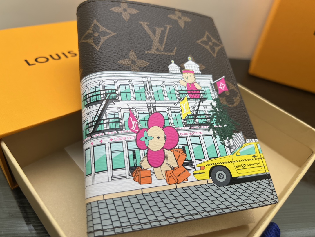 Classic leather passport holder angled view