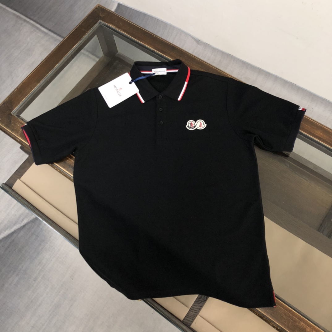 Moncler Clothing Polo Black Blue White Embroidery Men Cotton Spring/Summer Collection Fashion Casual