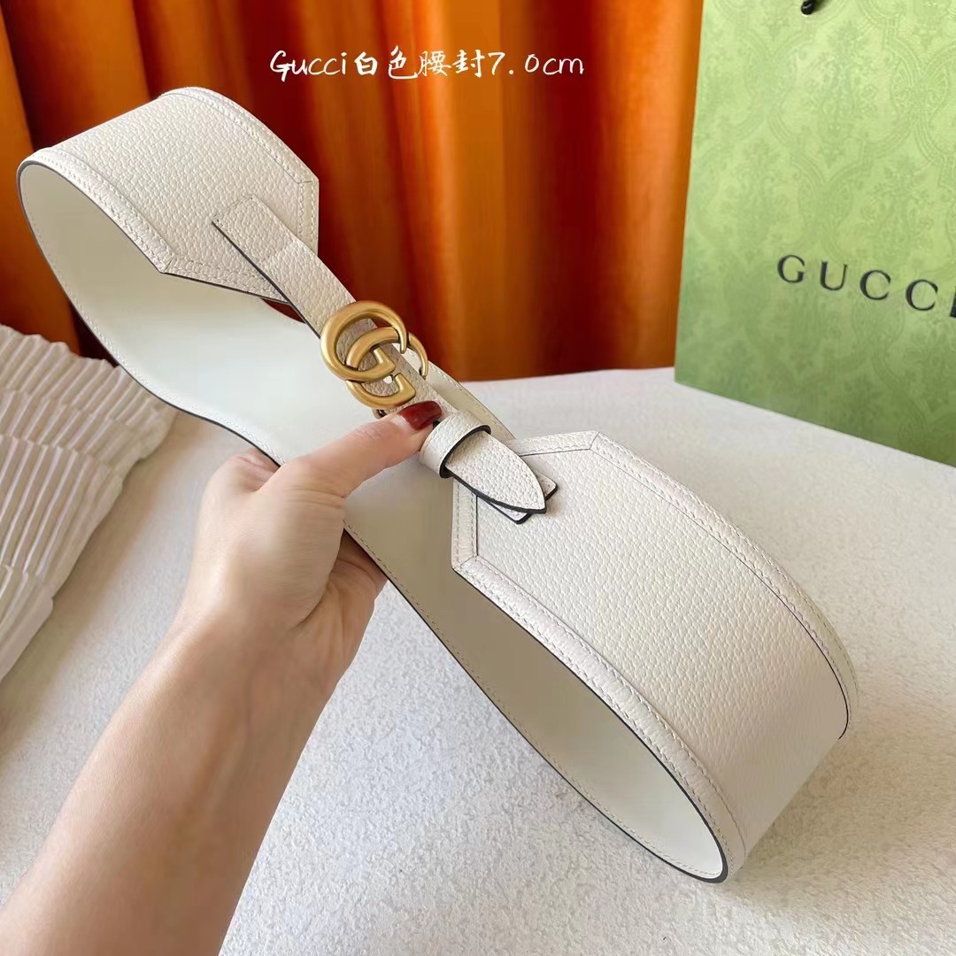 Gucci 经典款面进口原厂猪皮纹小牛皮 搭配原版平纹底  精品双G扣 宽7.0Cm  经典永不过时款 潮流百搭7.0宽