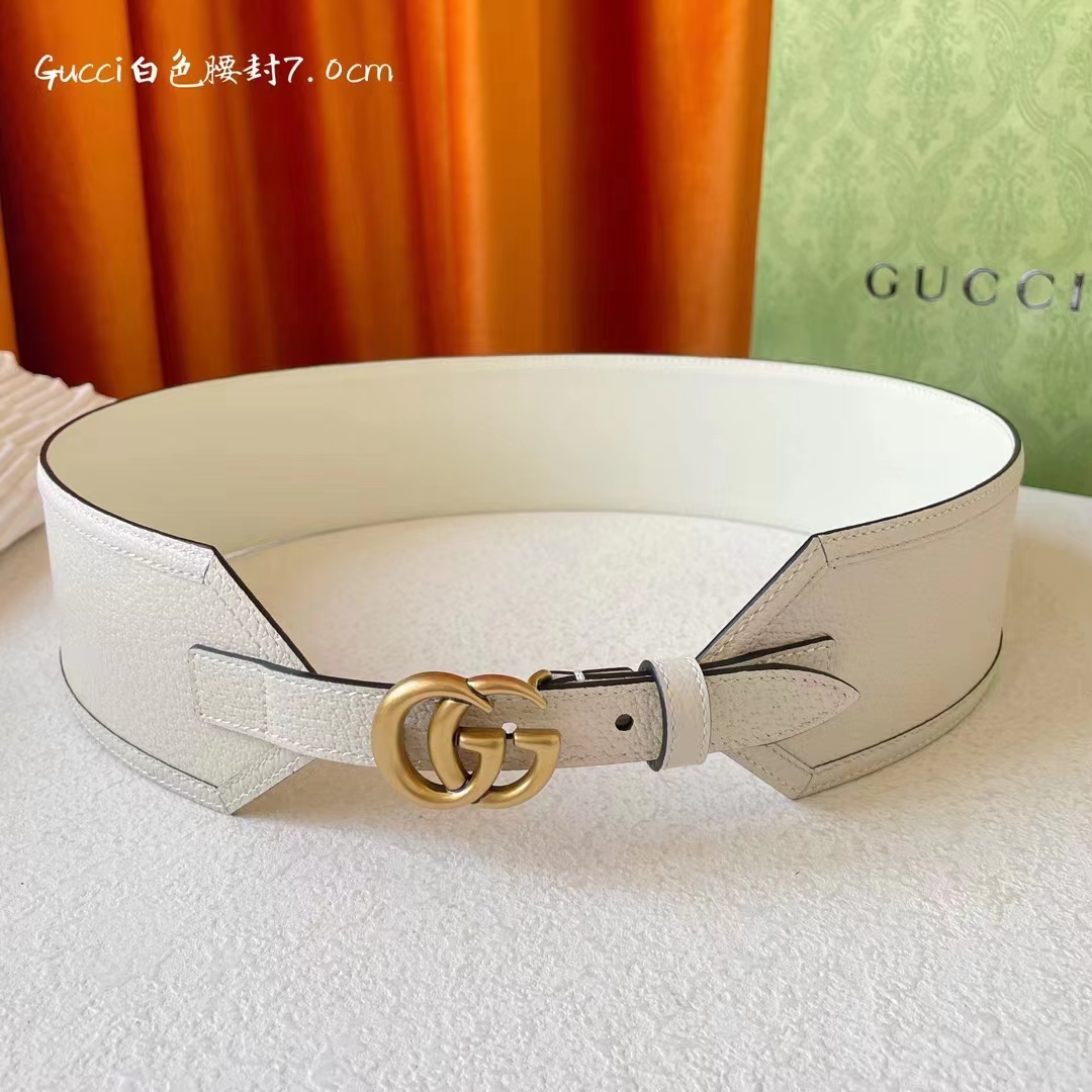 Gucci 经典款面进口原厂猪皮纹小牛皮 搭配原版平纹底  精品双G扣 宽7.0Cm  经典永不过时款 潮流百搭7.0宽
