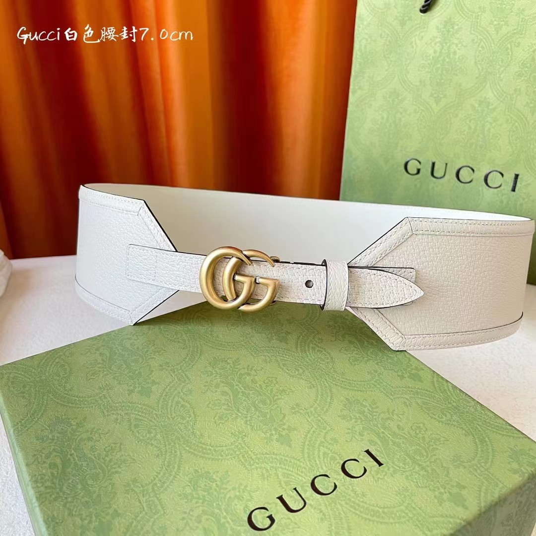 Gucci 经典款面进口原厂猪皮纹小牛皮 搭配原版平纹底  精品双G扣 宽7.0Cm  经典永不过时款 潮流百搭7.0宽