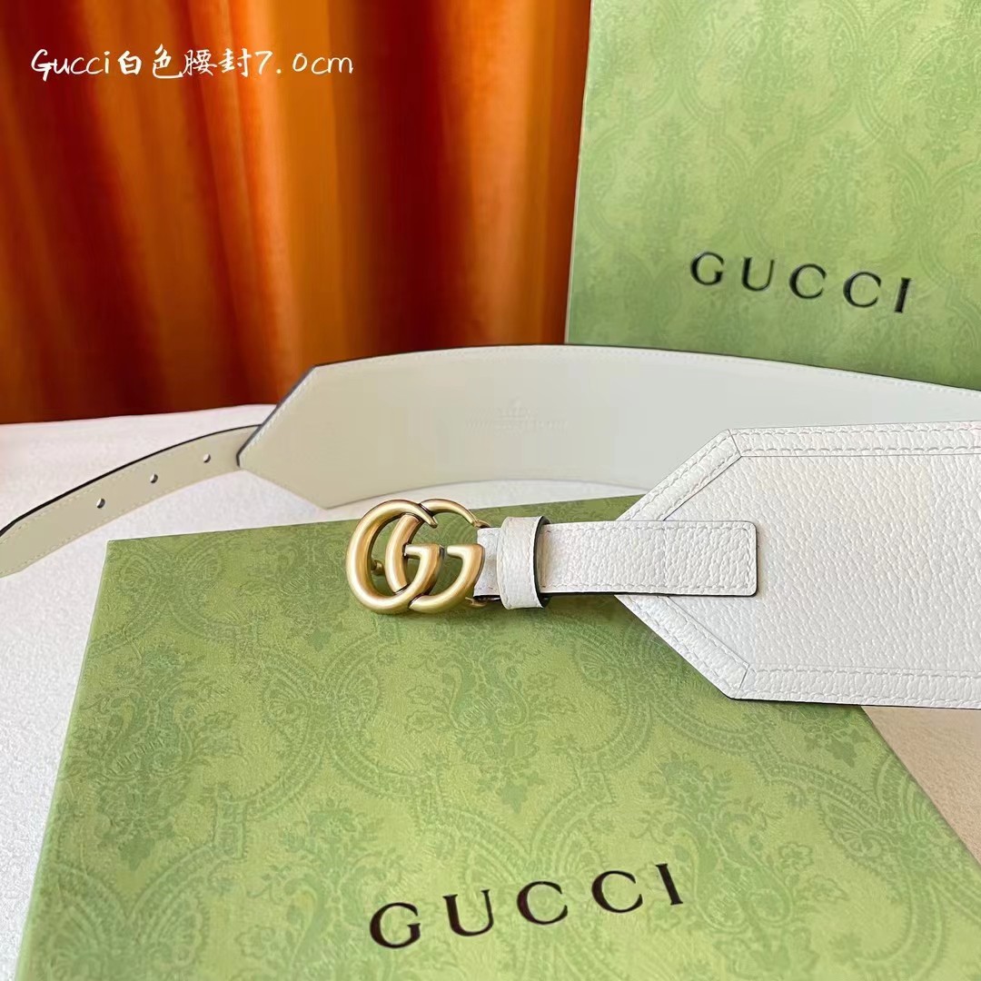 Gucci 经典款面进口原厂猪皮纹小牛皮 搭配原版平纹底  精品双G扣 宽7.0Cm  经典永不过时款 潮流百搭7.0宽
