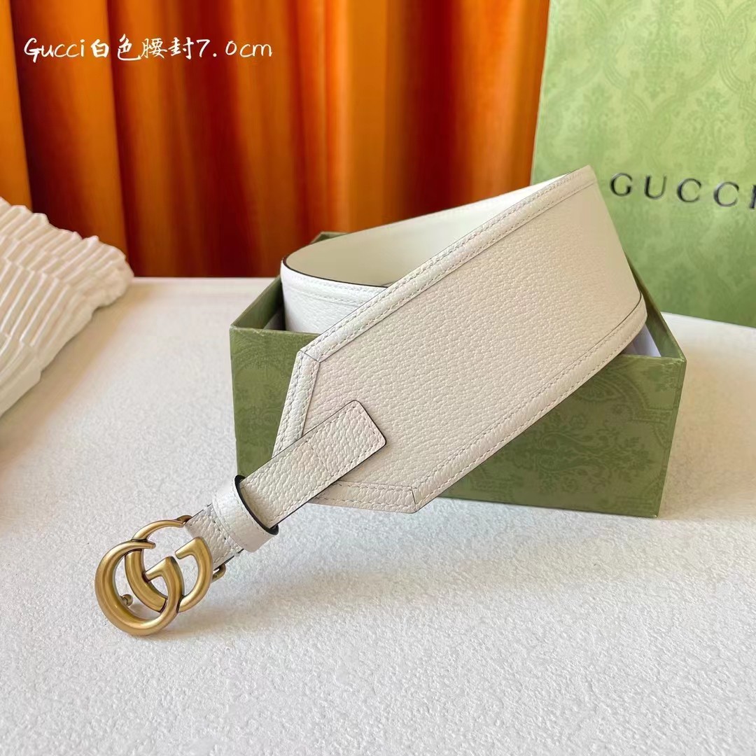 Gucci 经典款面进口原厂猪皮纹小牛皮 搭配原版平纹底  精品双G扣 宽7.0Cm  经典永不过时款 潮流百搭7.0宽