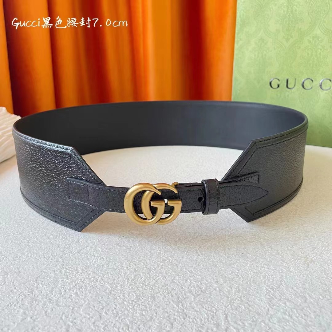 Gucci 经典款面进口原厂猪皮纹小牛皮 搭配原版平纹底  精品双G扣 宽7.0Cm  经典永不过时款 潮流百搭7.0宽