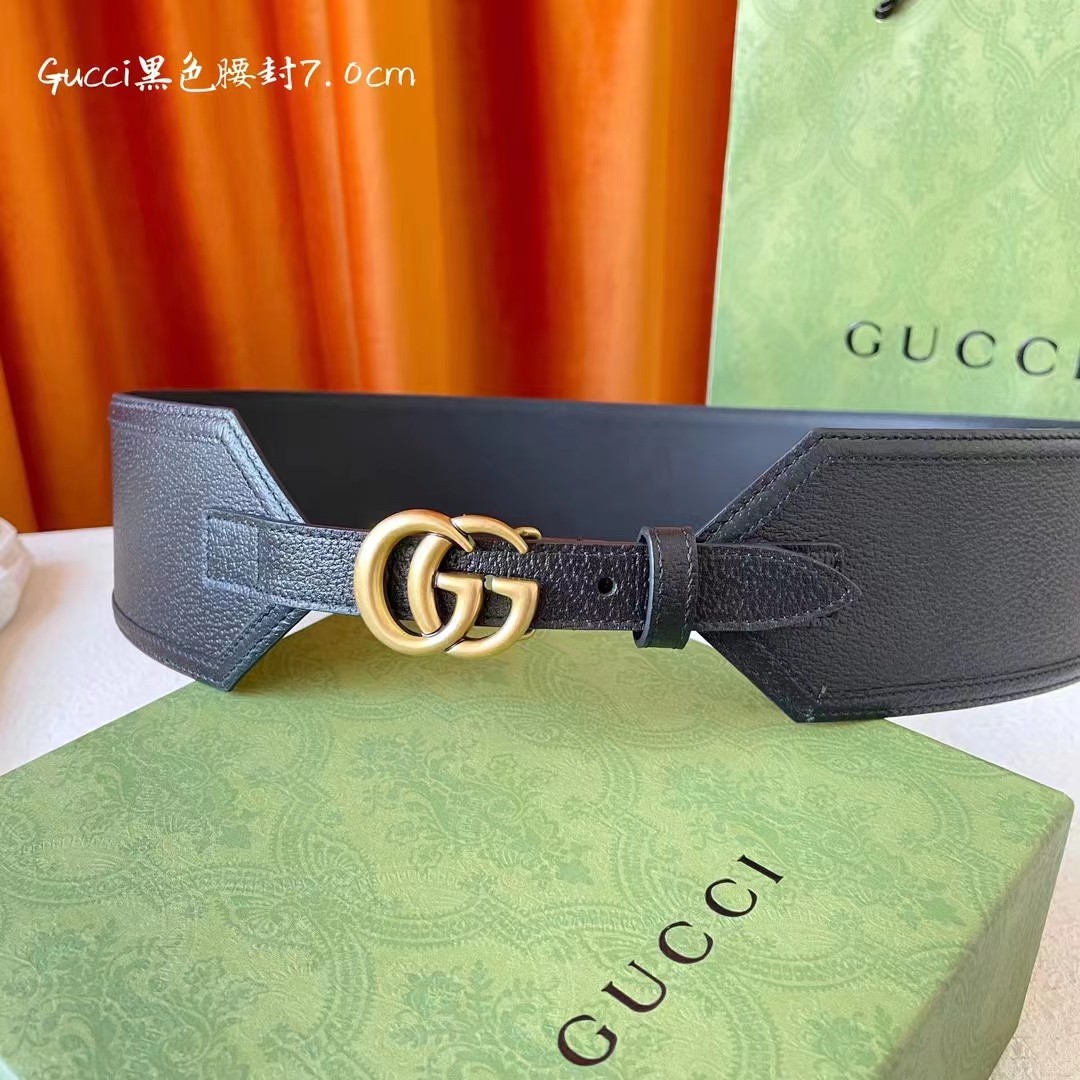 Gucci 经典款面进口原厂猪皮纹小牛皮 搭配原版平纹底  精品双G扣 宽7.0Cm  经典永不过时款 潮流百搭7.0宽