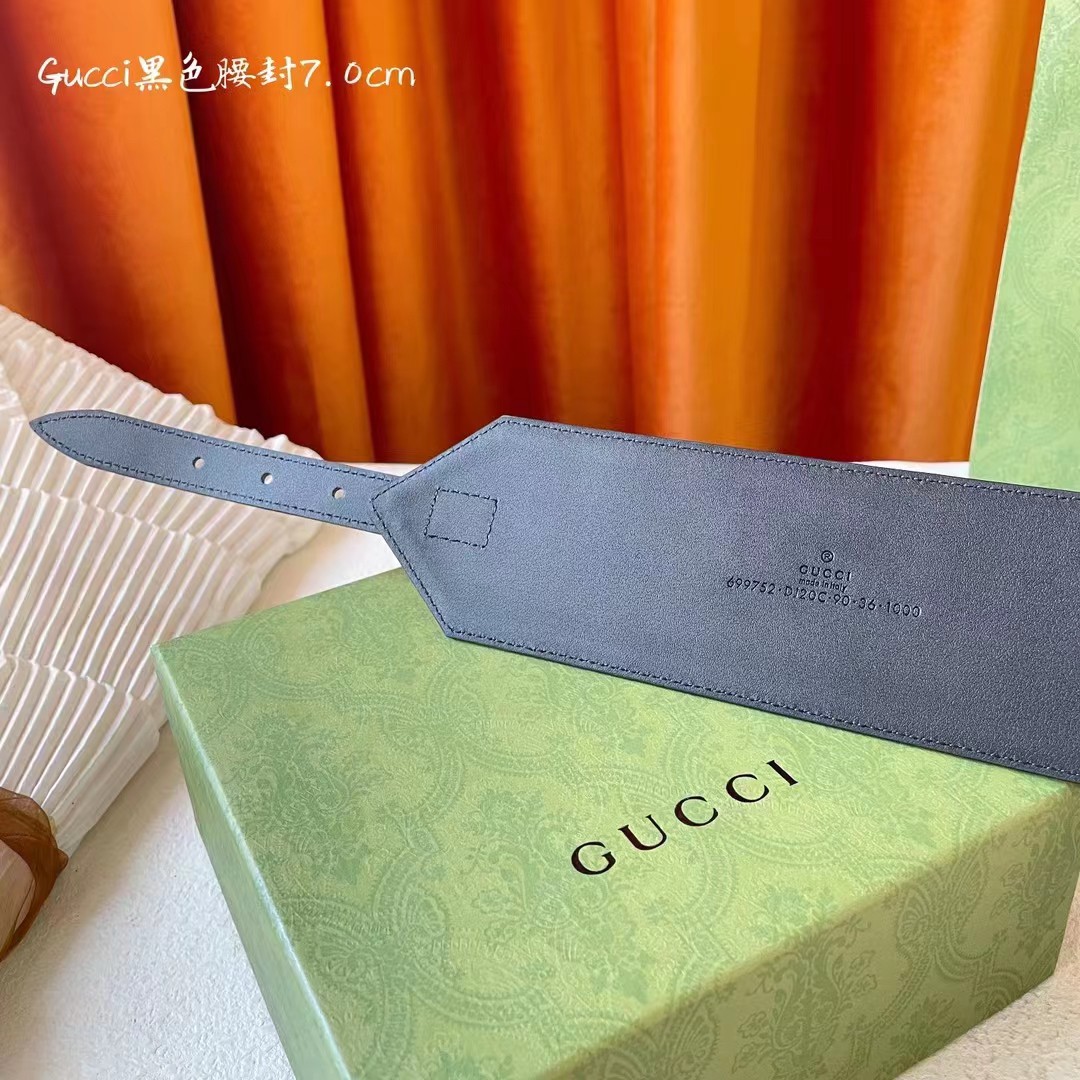 Gucci 经典款面进口原厂猪皮纹小牛皮 搭配原版平纹底  精品双G扣 宽7.0Cm  经典永不过时款 潮流百搭7.0宽