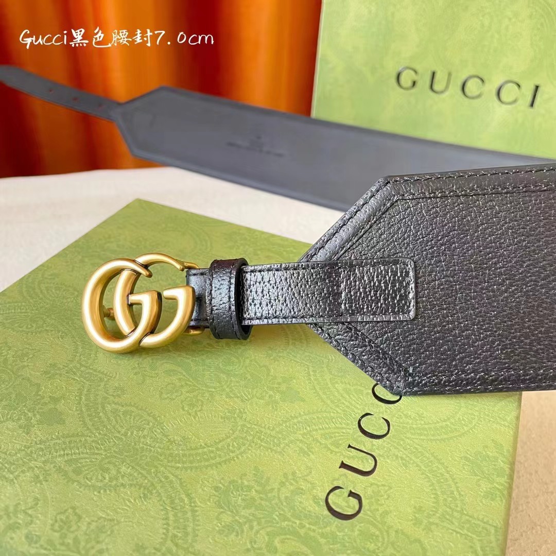 Gucci 经典款面进口原厂猪皮纹小牛皮 搭配原版平纹底  精品双G扣 宽7.0Cm  经典永不过时款 潮流百搭7.0宽