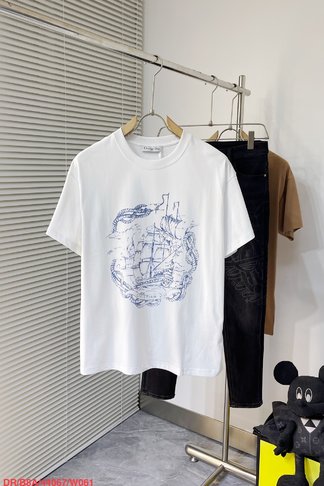 Dior Clothing T-Shirt Printing Unisex Spring/Summer Collection Vintage Short Sleeve