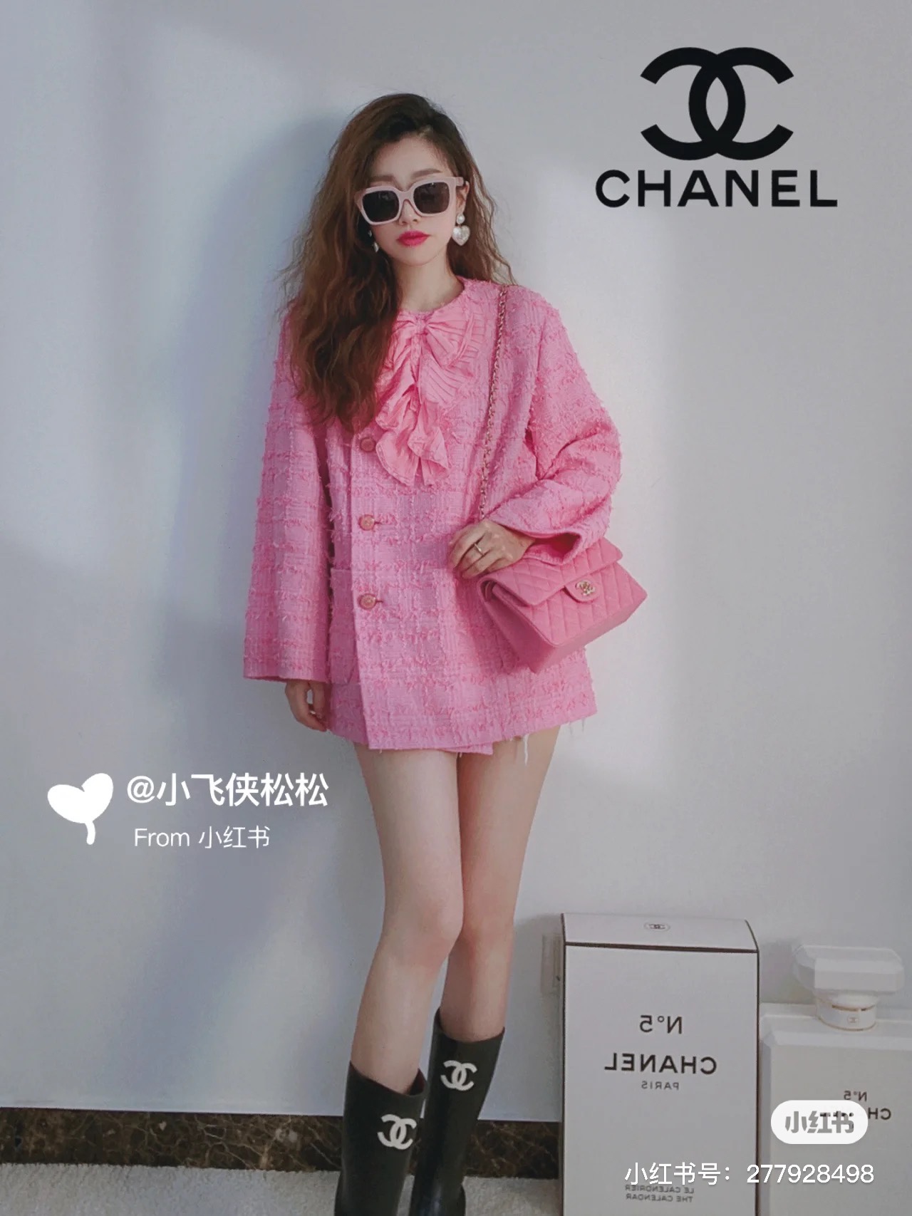 2023Chane*23C春夏新品!樱花粉大蝴蝶结外套