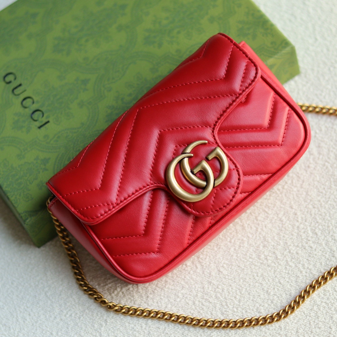 #476433 rojo, cuero original, bolso de cadena Marmont, 16.5 cm, detalles.