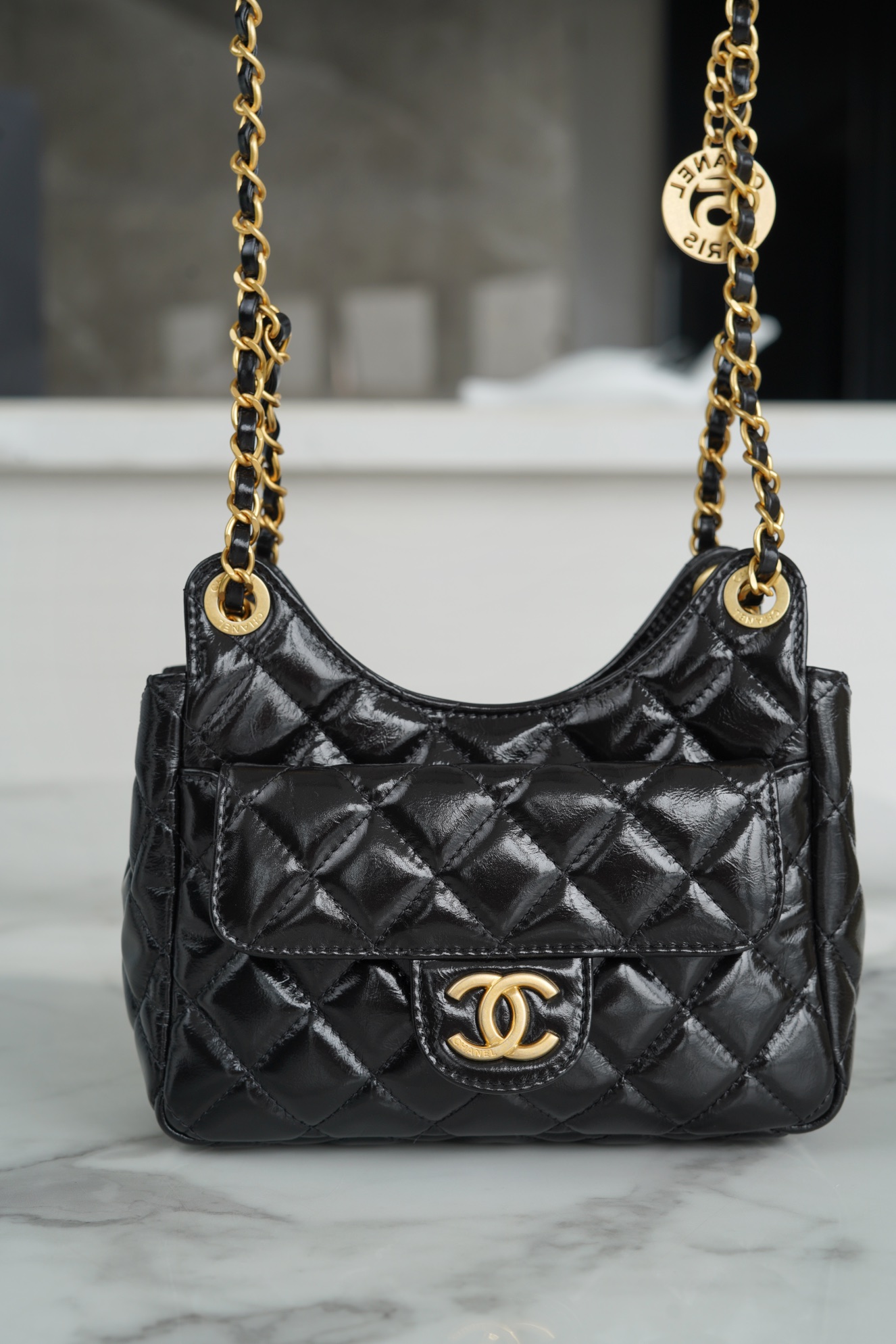 Chanel Crossbody & Shoulder Bags Black Gold Openwork Calfskin Cowhide Spring Collection Vintage