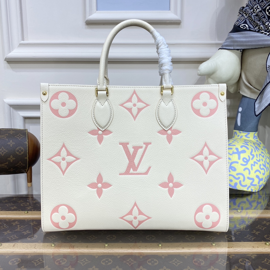 Louis Vuitton LV Onthego Tote Bags Replcia Cheap From China
 Pink White Cowhide M21575