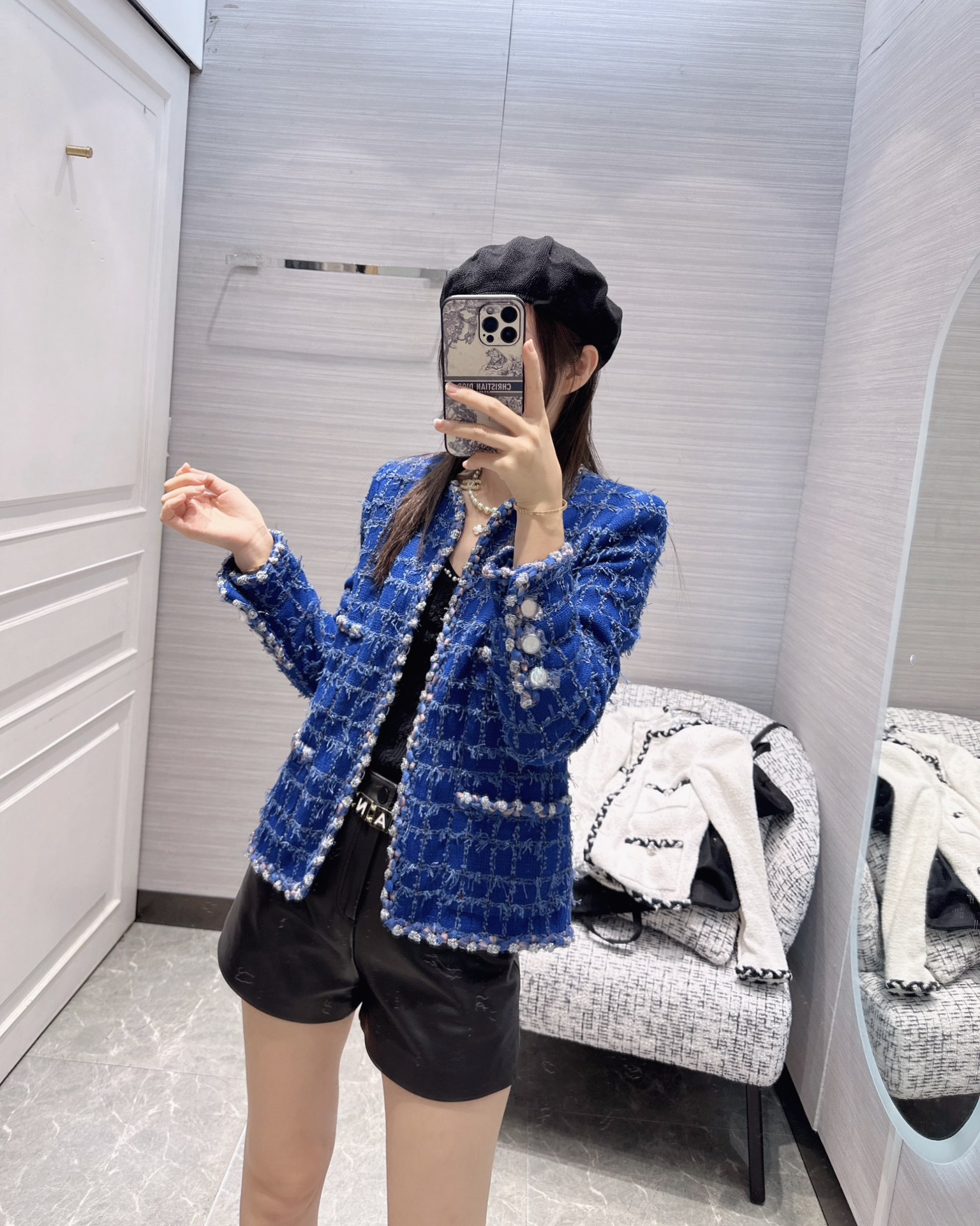 2023Chane*23c早春新品!王一博同款本季最美海蓝色格纹外套