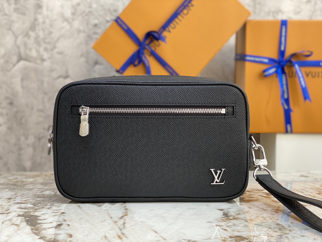 Louis Vuitton The top original M30441 Cross Pattern Clutch Series Pochette Kasai Clutch is made of fine-textured Taiga leather to create a compac