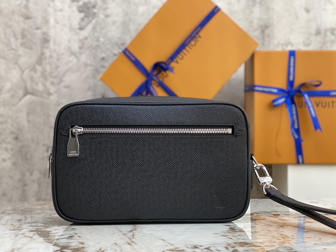 Louis Vuitton The top original M30441 Cross Pattern Clutch Series Pochette Kasai Clutch is made of fine-textured Taiga leather to create a compac