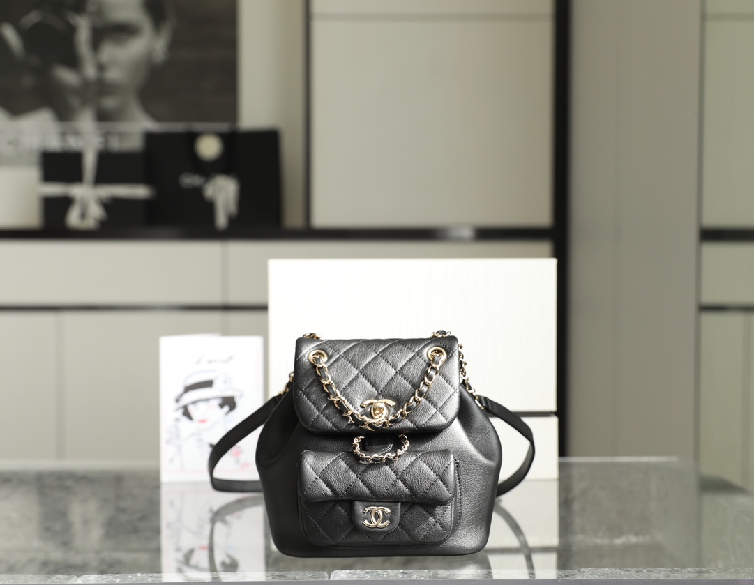 Chanel Bags Backpack Buying Replica
 Black All Steel Calfskin Cowhide Spring Collection Chains