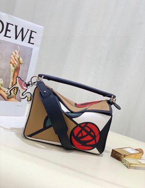 Loewe Puzzle Bags Handbags Black Rose Openwork Calfskin Cowhide