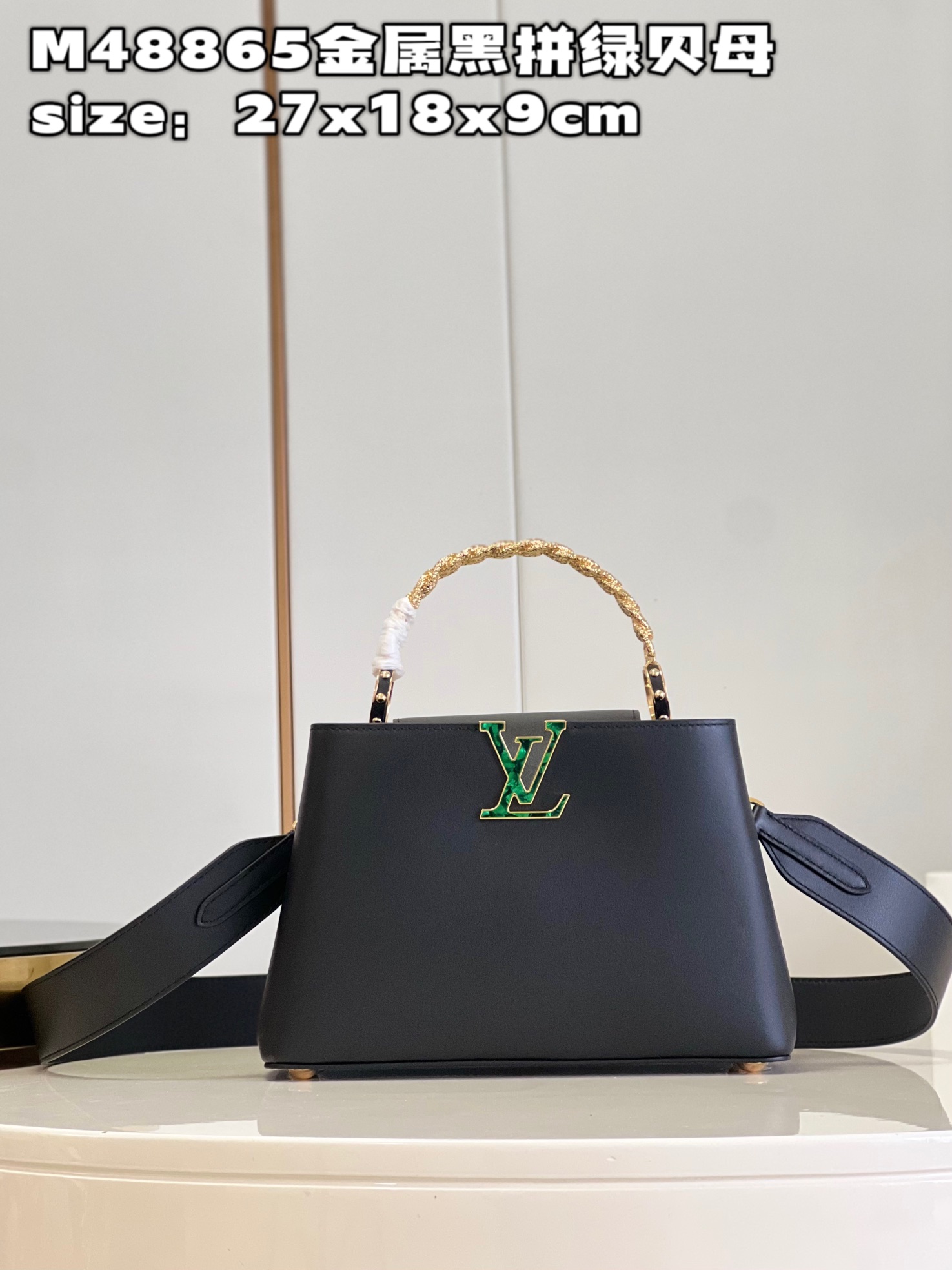 Louis Vuitton LV Capucines Bags Handbags Black Green Crocodile Leather Goat Skin Sheepskin M48865