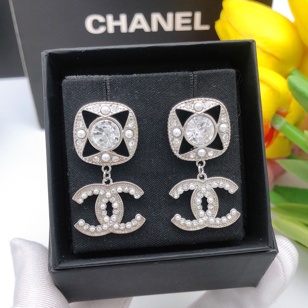 Chanel Jewelry Earring Silver White Openwork