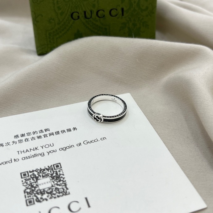 Gucci Biżuteria Pierścionek Czarny 925 Srebrne