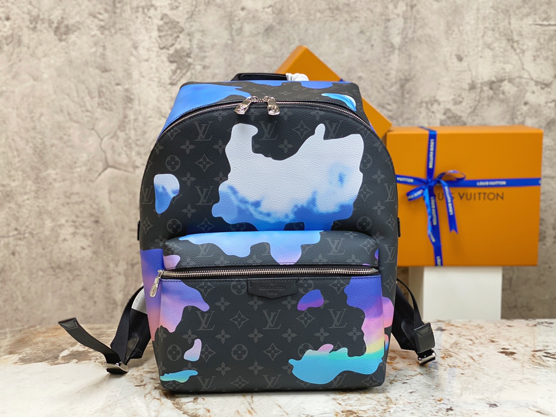 Louis Vuitton Top original factory M21429 black flower graffiti backpack series DISCOVERY backpack m21429 silk screen (gradient) This Discovery b