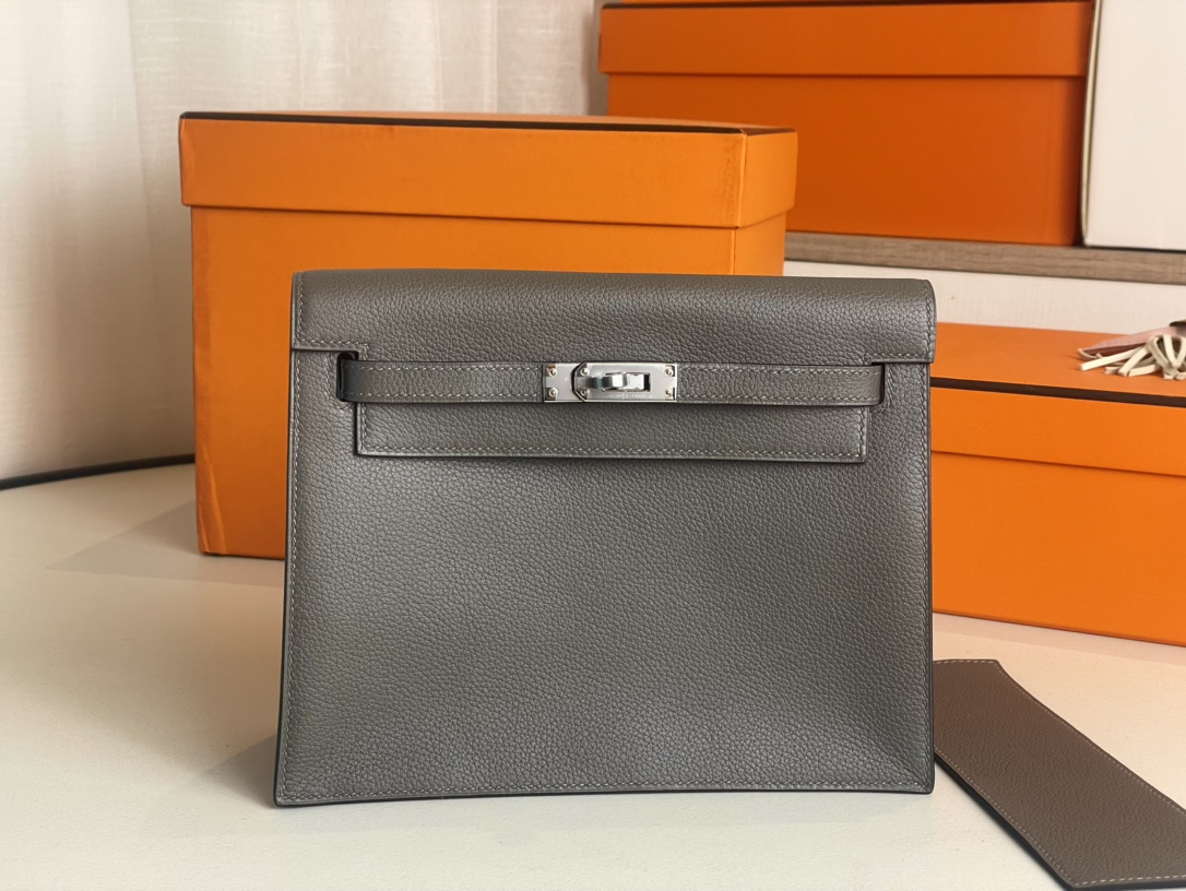 Hermes Kelly Handbags Crossbody & Shoulder Bags Top 1:1 Replica
 Grey Tin Gray Silver Hardware