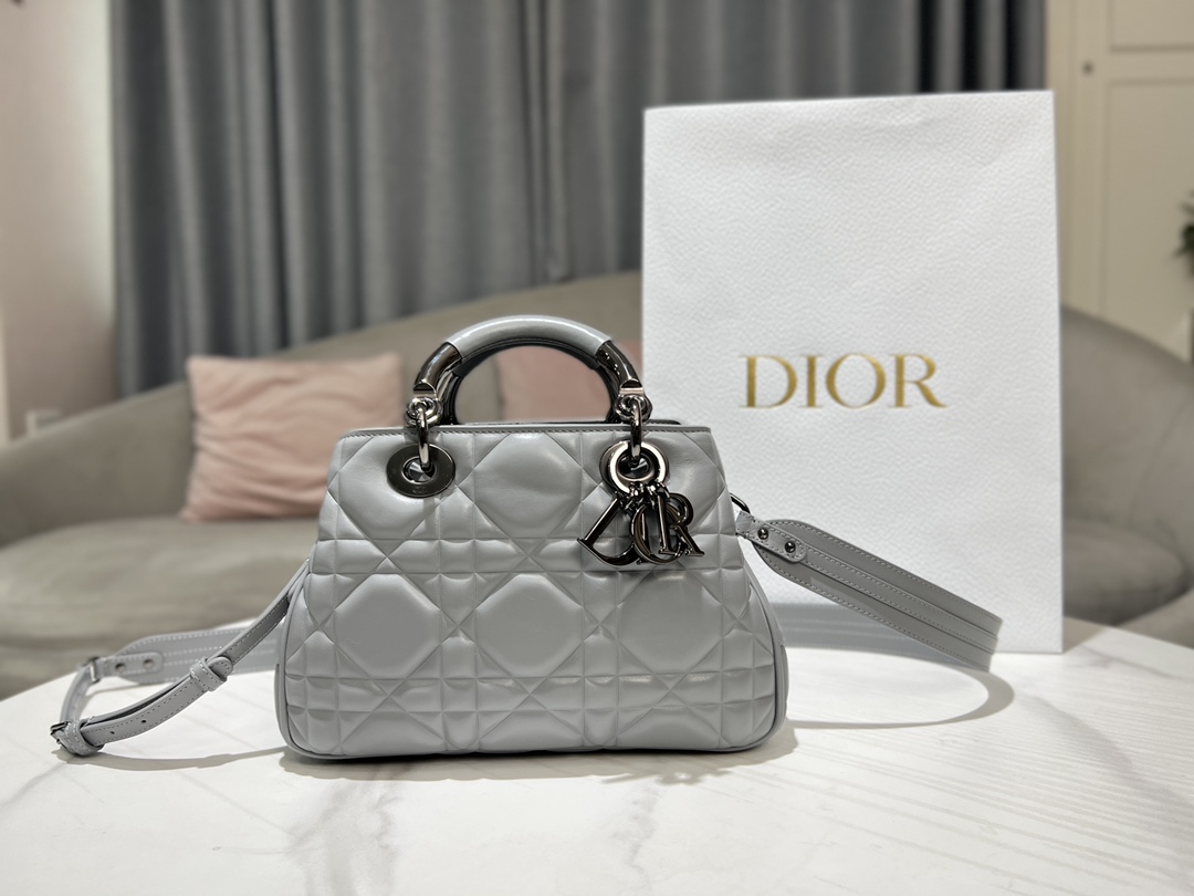 Dior Lady Handbags Crossbody & Shoulder Bags Grey Cowhide