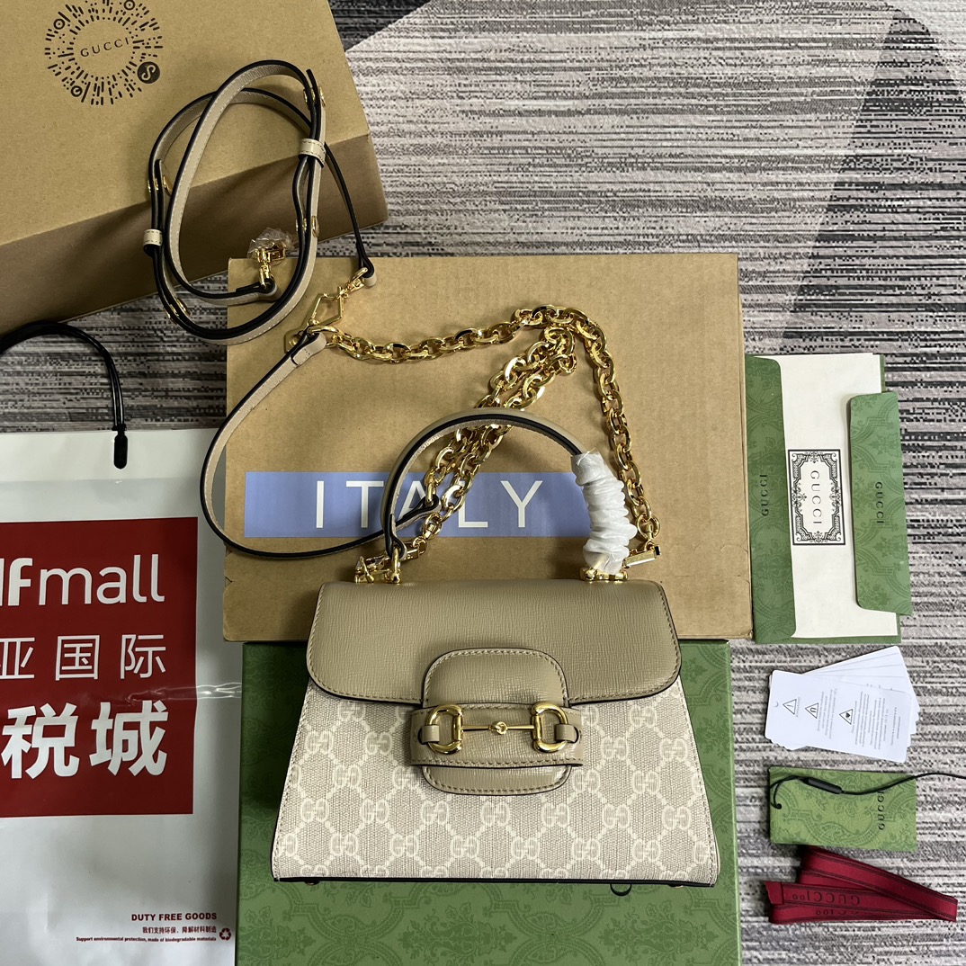 GUCCI 1955 迷你肩背包 PVC 織帶 復古五金