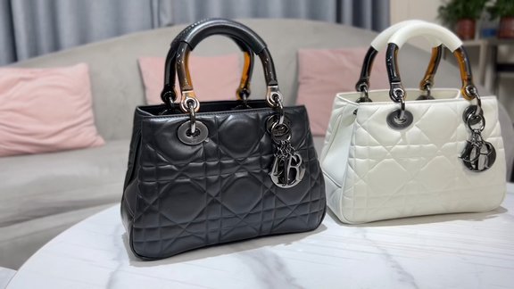 Dior Lady Handbags Crossbody & Shoulder Bags Black White Cowhide
