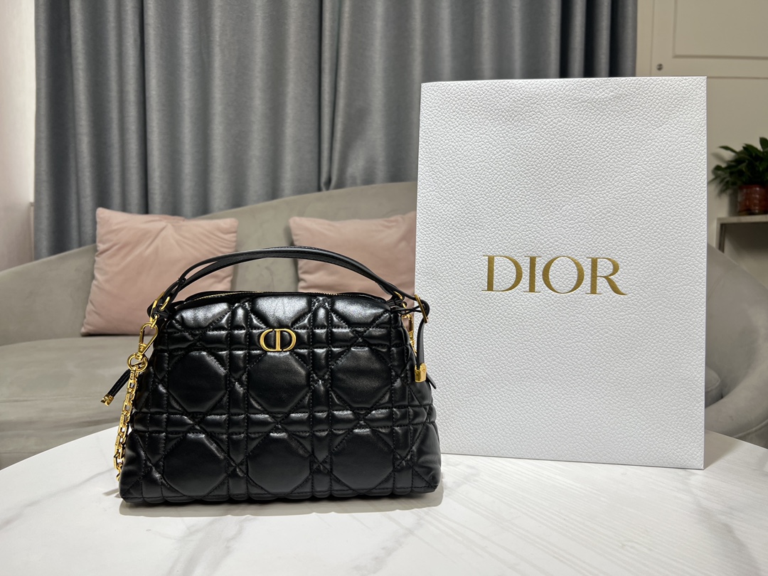Dior Cosmetic Bags Black Embroidery Cowhide Spring Collection Fashion Chains