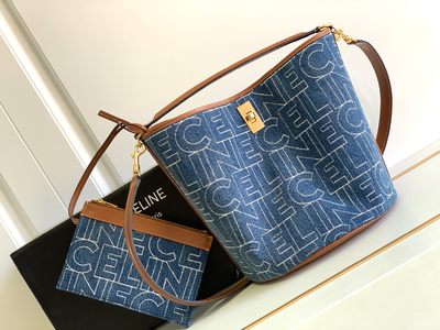 Celine Bucket Bags High Quality Perfect Printing Cowhide Denim Fabric Spring Collection 1955