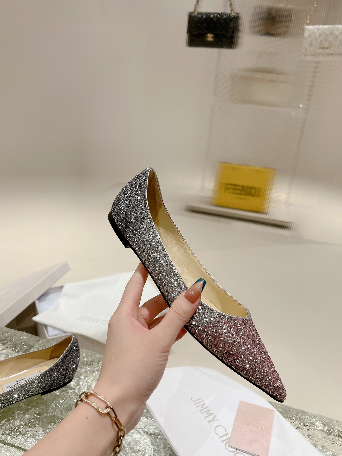 NO:649985,Gradient pink and silver gray flat bottom., high heels, high heels19860909渐变粉银灰 平底.,高跟鞋,high heels,Women's Shoes