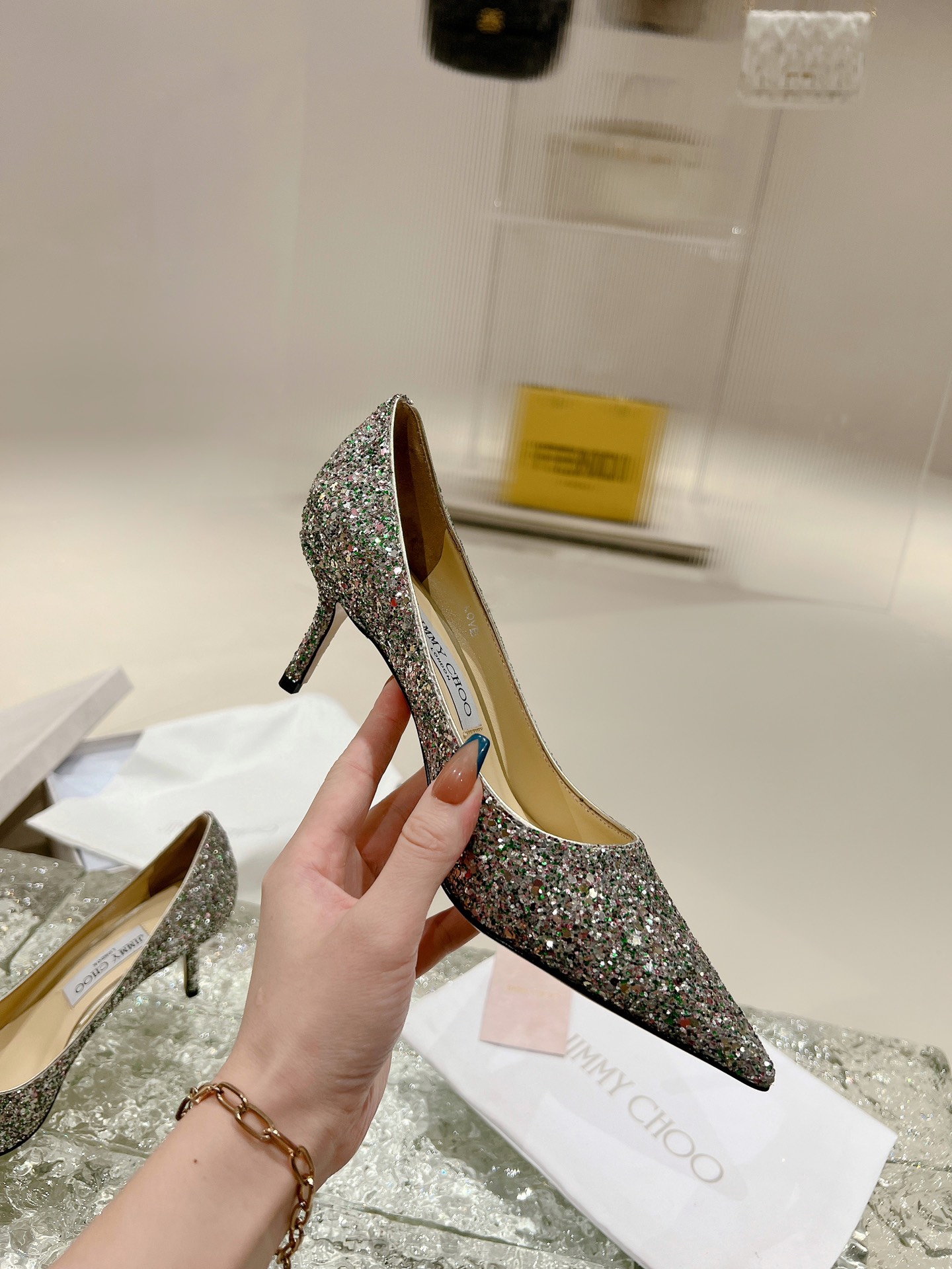 JIMMY CHOO ハイヒール ポインテッドトゥパンプス 高温ホットフィックスラインストーン+輸入羊鯨 フルグレインクリスタルシープスキン 1.0/6.5/8.5cm