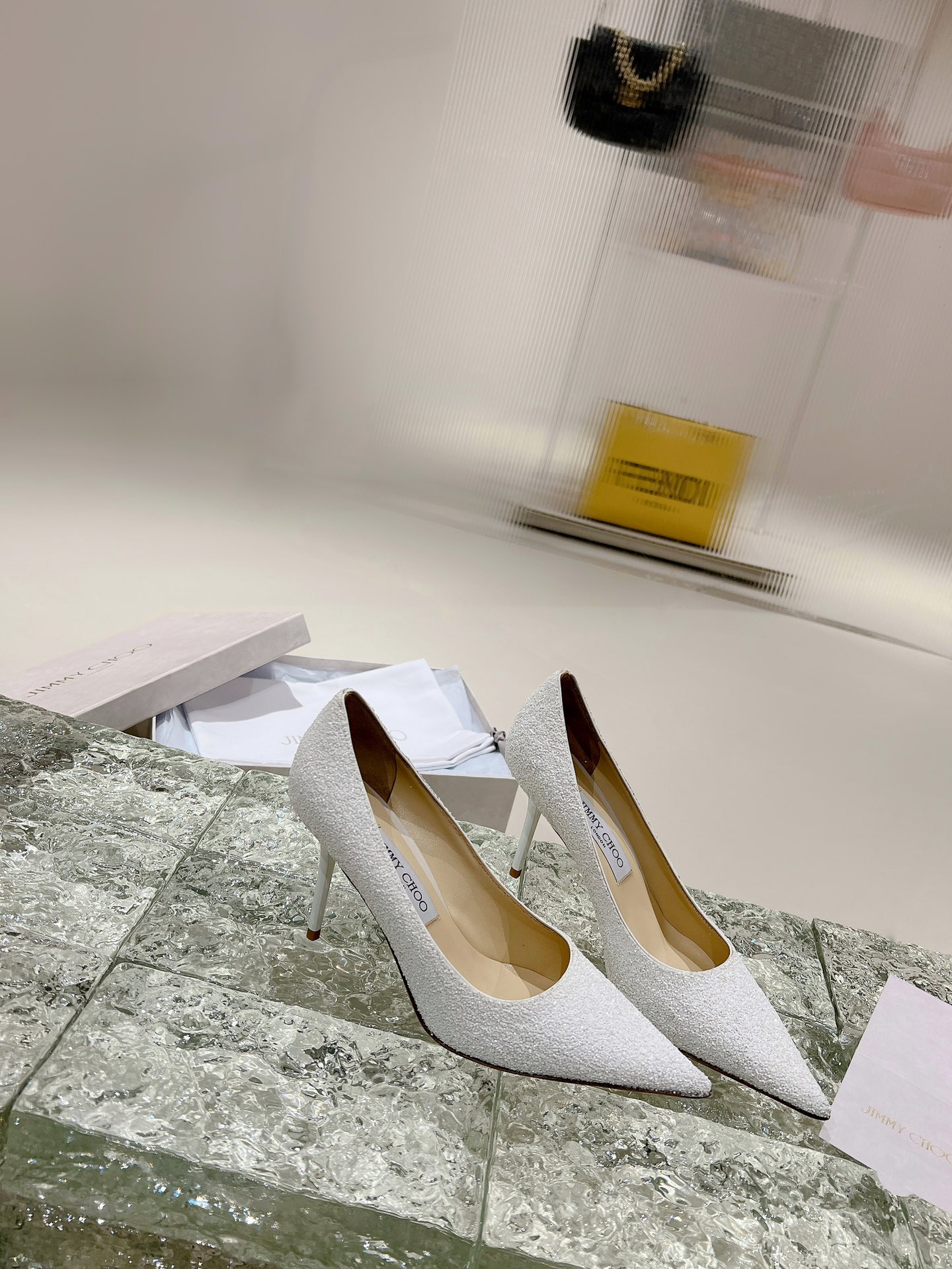 JIMMY CHOO абцас высокі, востры нос, глыбокі выраз, гарачае нанясенне стразаў + імпартаваная авечая скура, поўназерністая крыштальная авечая скура 1.0/6.5/8.5cm