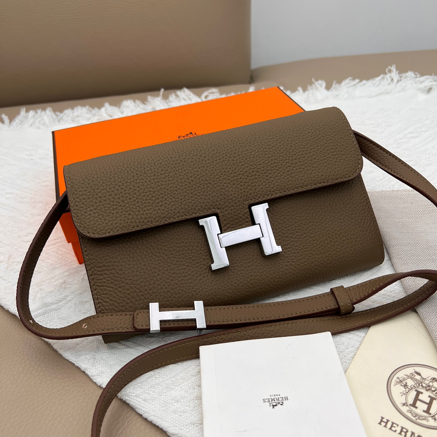 Hermes Constance Wallet Crossbody Bag in Taupe Leather with Silver Hardware 2 a1675001947430 8481
