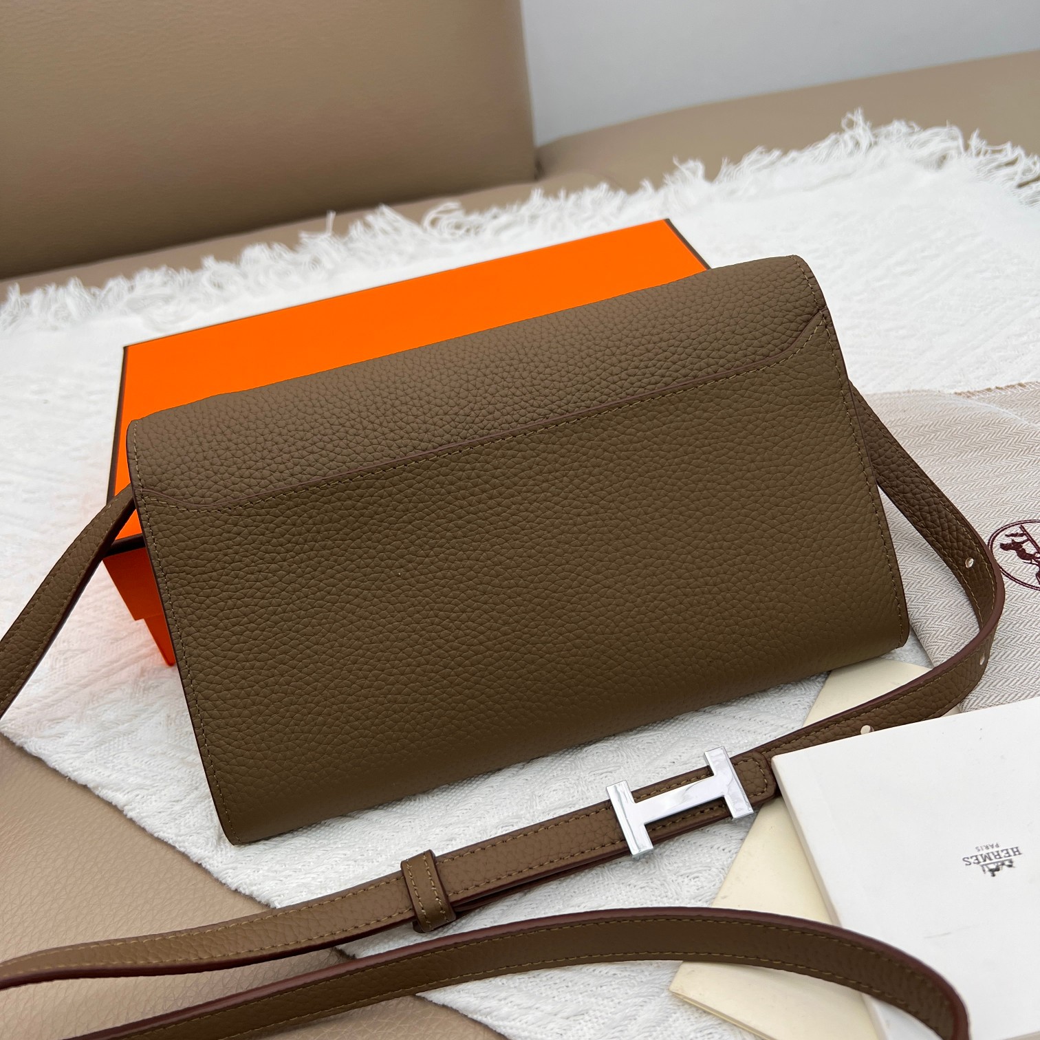Hermes Constance Wallet Crossbody Bag in Taupe Leather with Silver Hardware 4 a1675001948813 3647