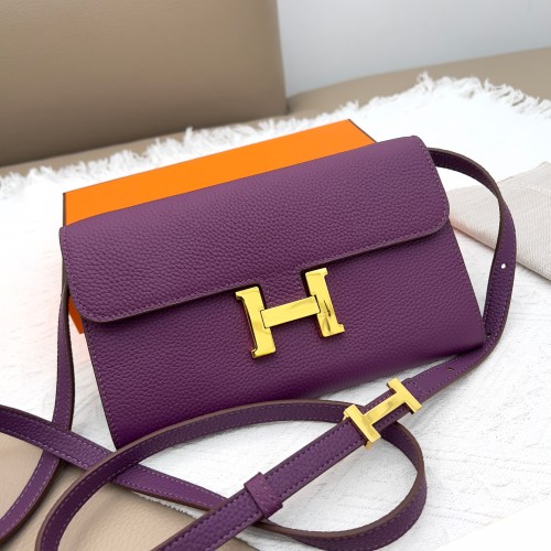 Hermes Constance Wallet Crossbody Bag with Gold Hardware, Purple Leather